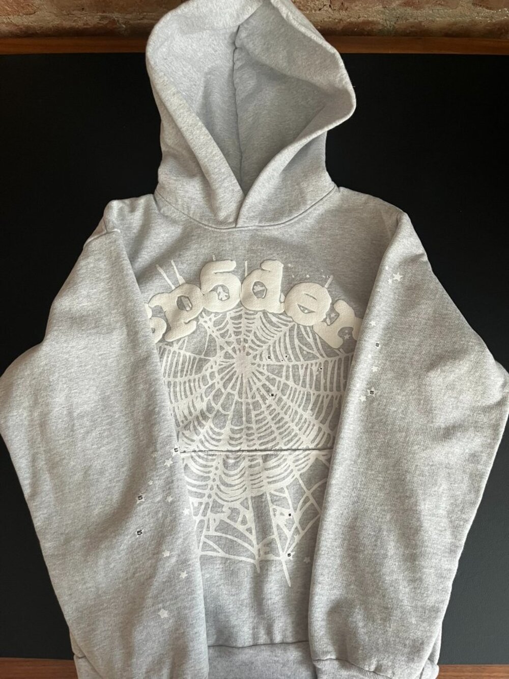 Sp5der OG Web Graphic Grey Hoodie Men's Small